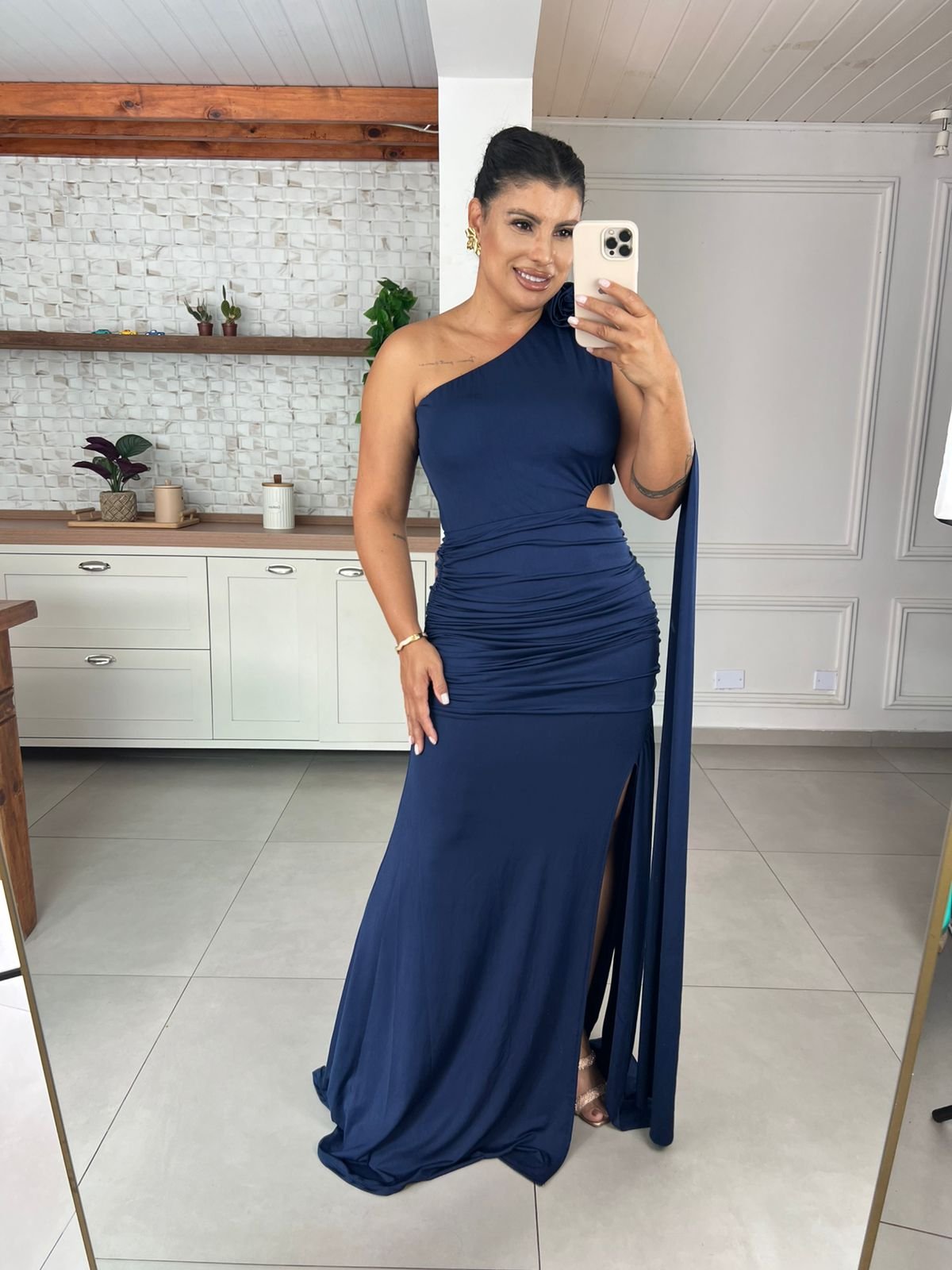 Vestido Festa Azul Capa Lateral - Imagem 3