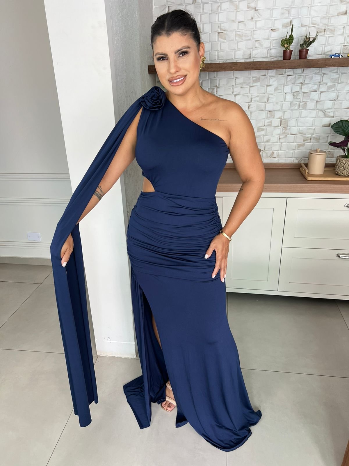 Vestido Festa Azul Capa Lateral - Imagem 2