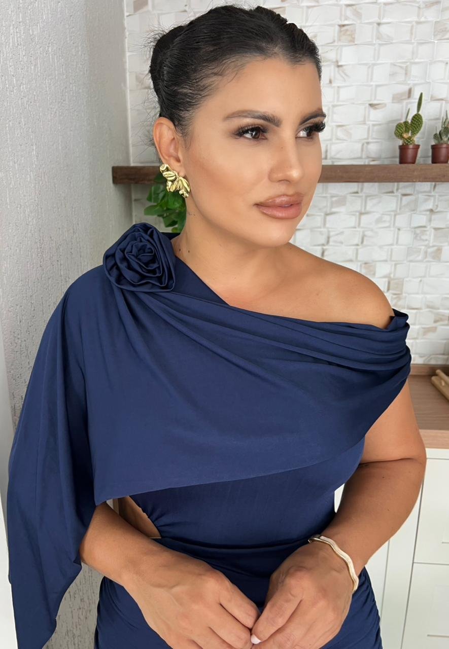 Vestido Festa Azul Capa Lateral - Imagem 4