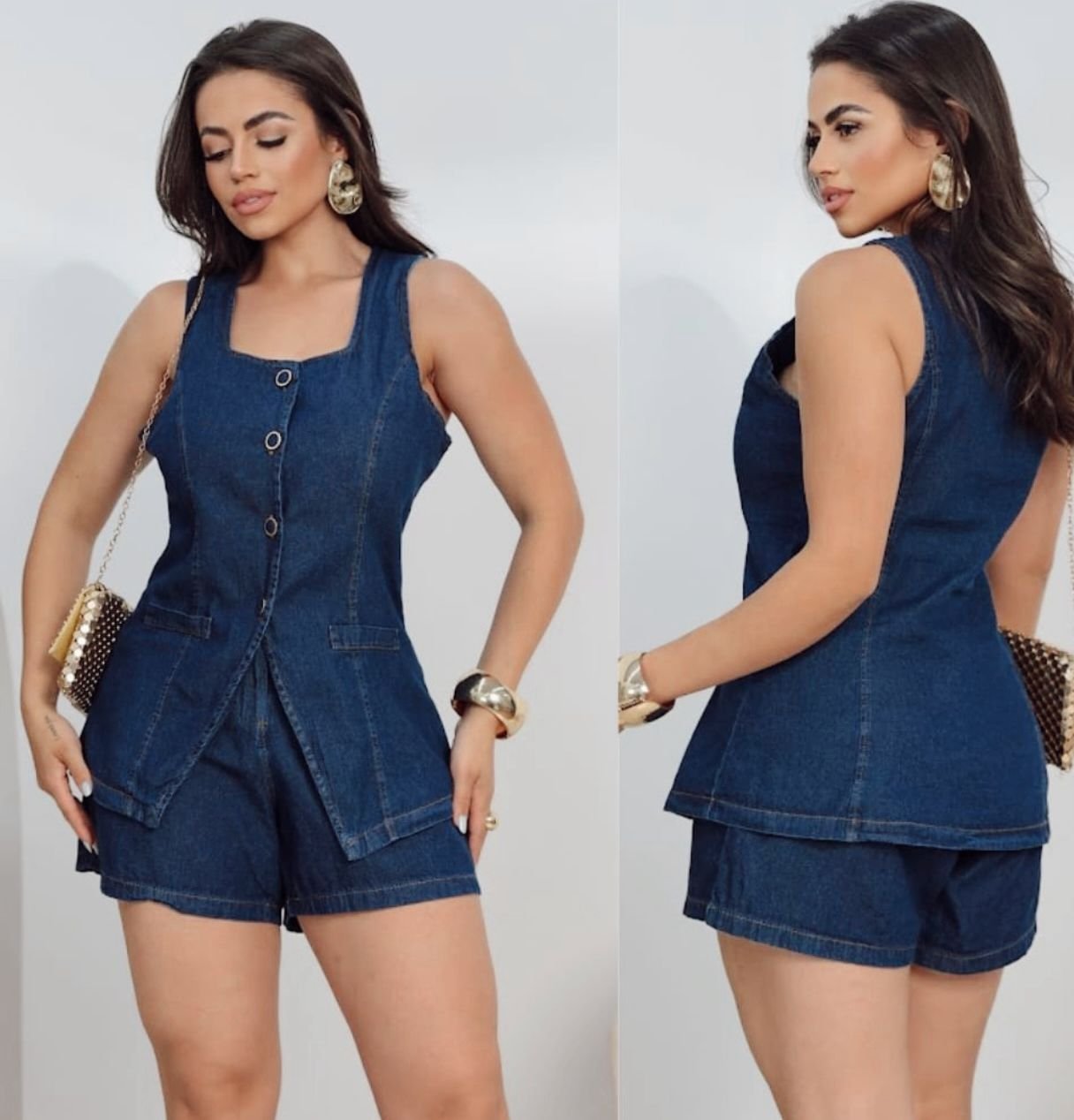 Conjunto Colete e Shorts Jeans